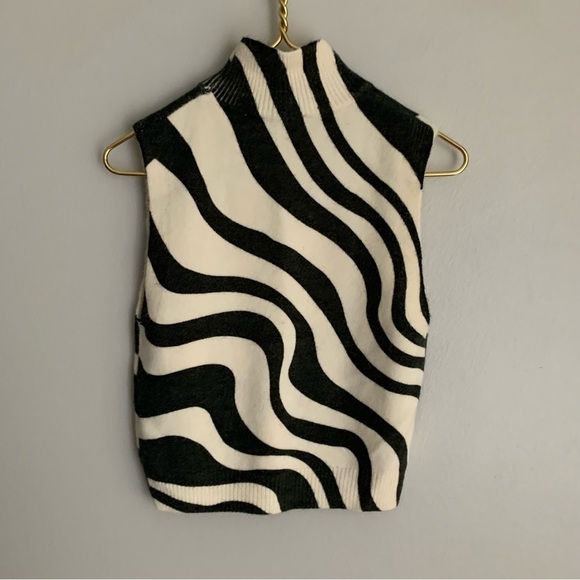 NWT Zara wavy wool blend knit high neck sweater cream grey size medium - Picture 7 of 8